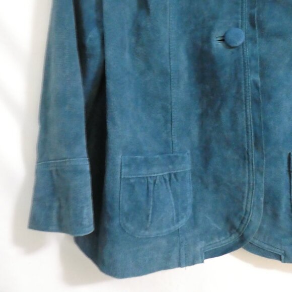 CHICO'S | size 2 | Blue Suede Button-Up Front Jacket - Picture 6 of 14